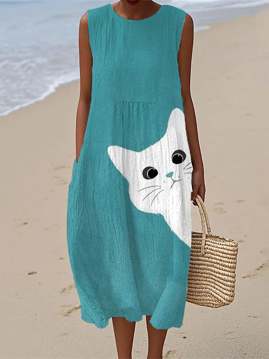 Anna | Cute Cat Art Print Midi Dress Local Neighbours Sedona