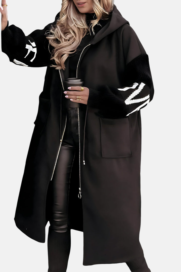 PEGGY - Women's coat with Knit Sleeves and Hood