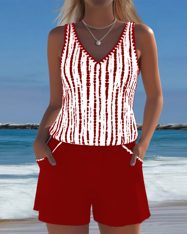 Mia™ | Casual Two Piece Printed V-Neck Swimsuit with Pockets Local Neighbours Sedona
