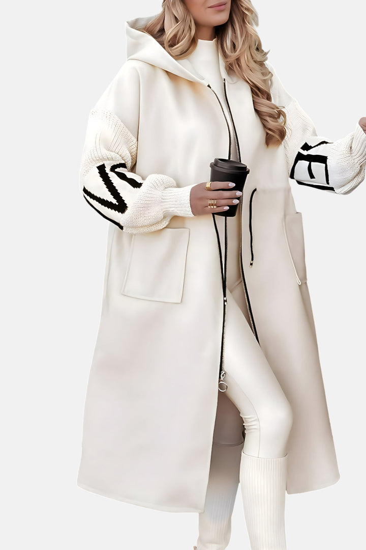 PEGGY - Women's coat with Knit Sleeves and Hood