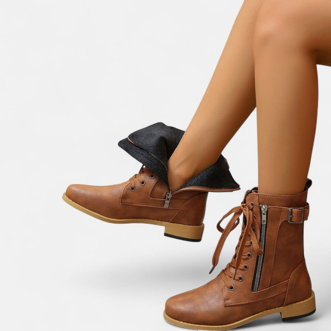Nora Vintage Leather Ankle Boots – Classic Lace-Up Combat Style