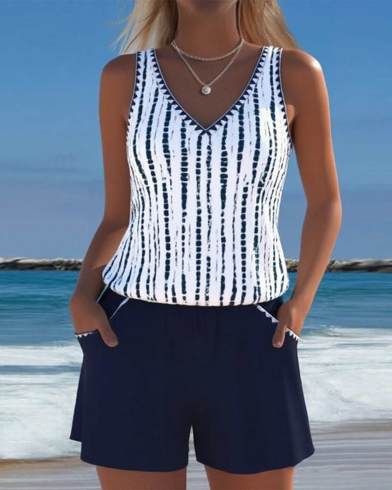 Mia™ | Casual Two Piece Printed V-Neck Swimsuit with Pockets Local Neighbours Sedona