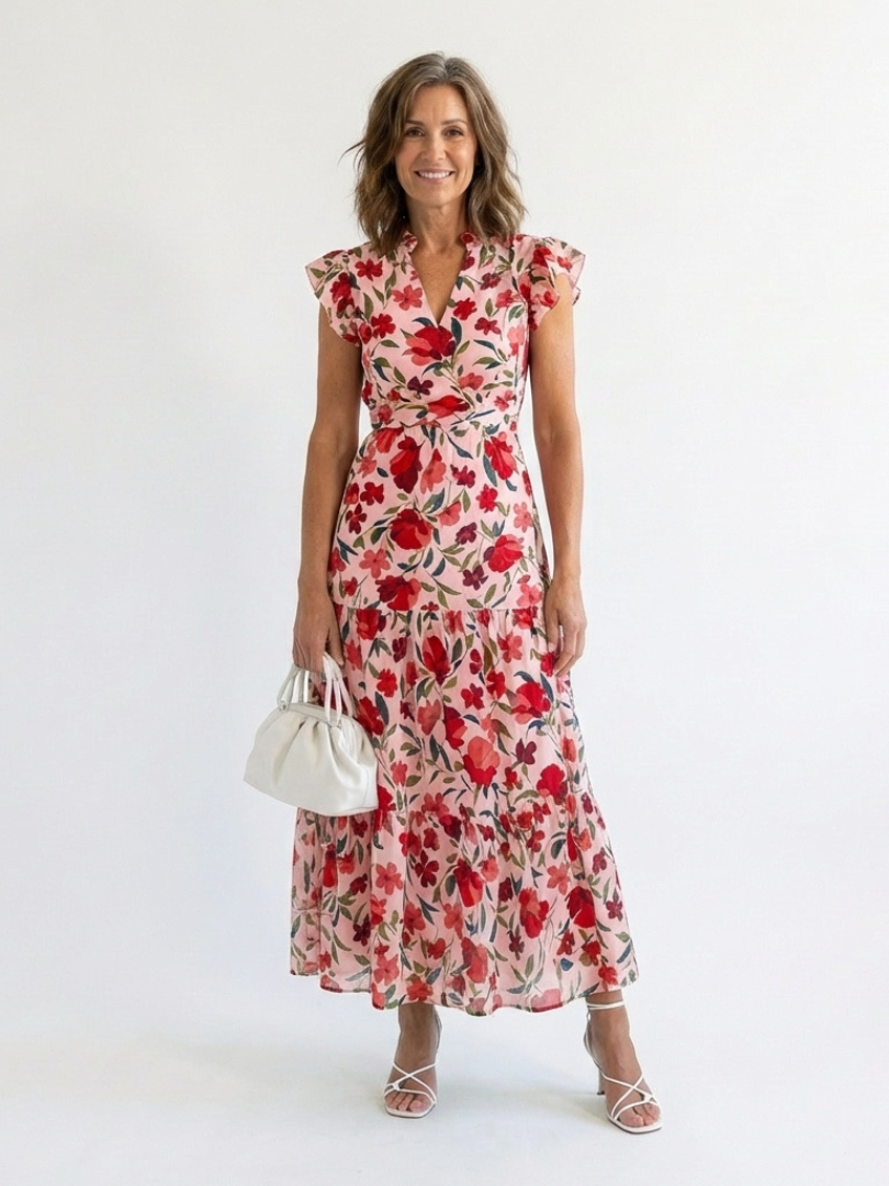 LILA | FLORAL V-NECK TIERED MIDI DRESS