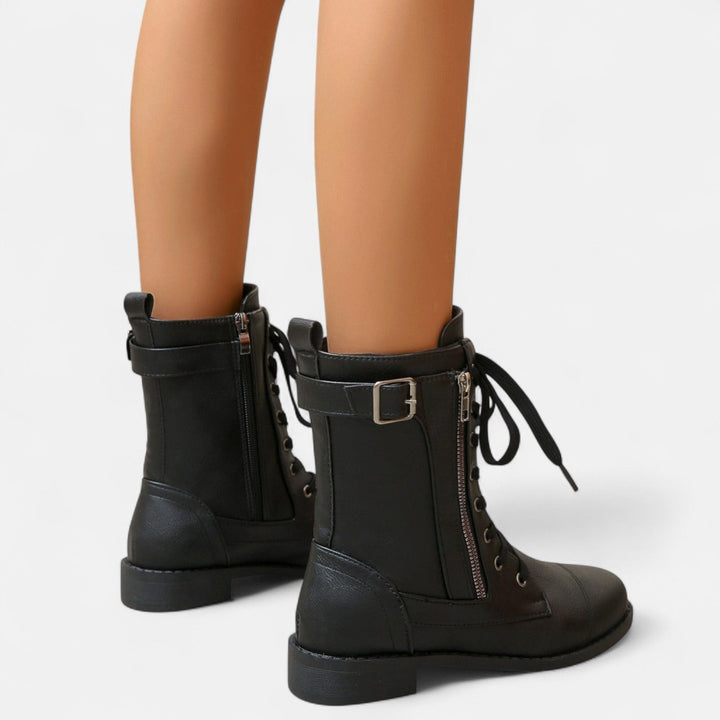 Nora Vintage Leather Ankle Boots – Classic Lace-Up Combat Style