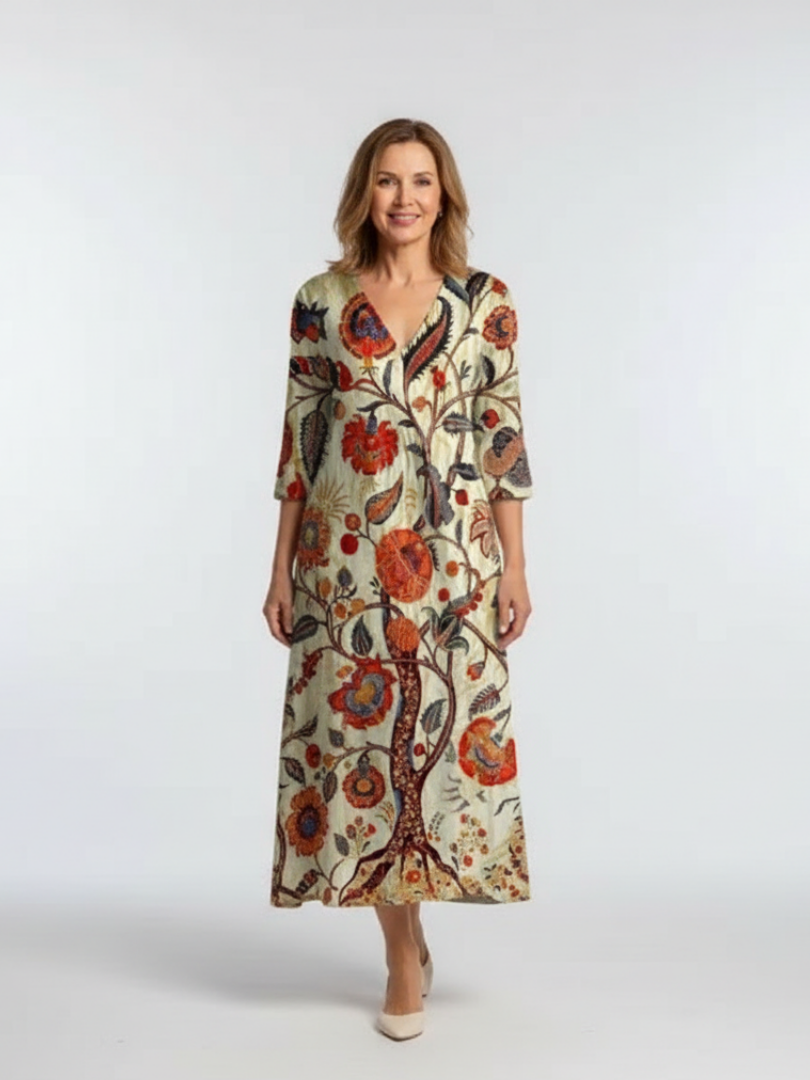 Corisande | V Neck Long Sleeve Floral Midi Dress Local Neighbours Sedona