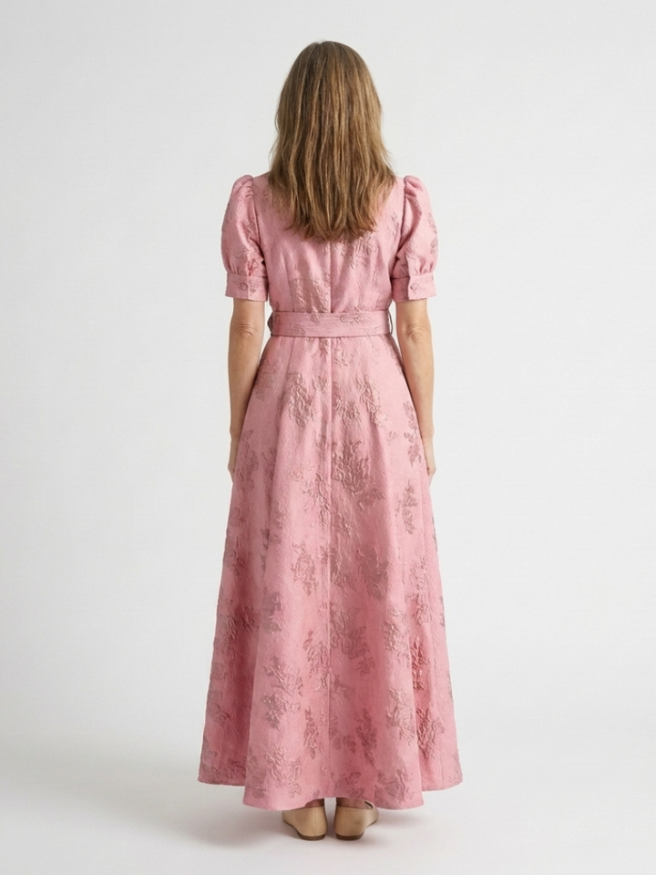 Xanthea | Short Sleeve Belted Floral Textured Maxi Shirt Dress Local Neighbours Sedona