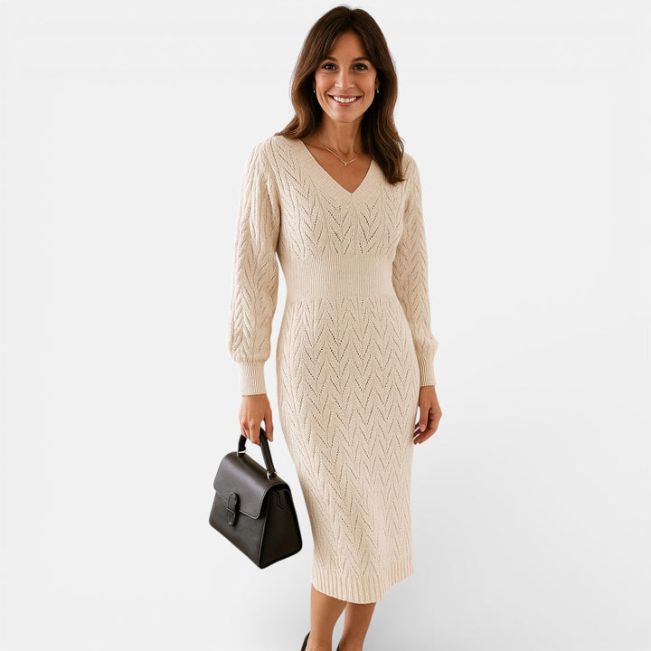 Isadora Belle | Knitted Midi Dress with V-neck