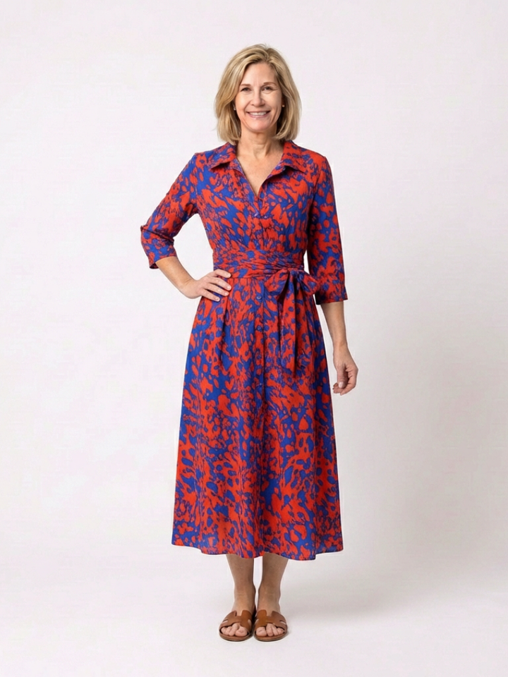 Oriana | Collared Long Sleeve Waist Tie Midi Dress Local Neighbours Sedona