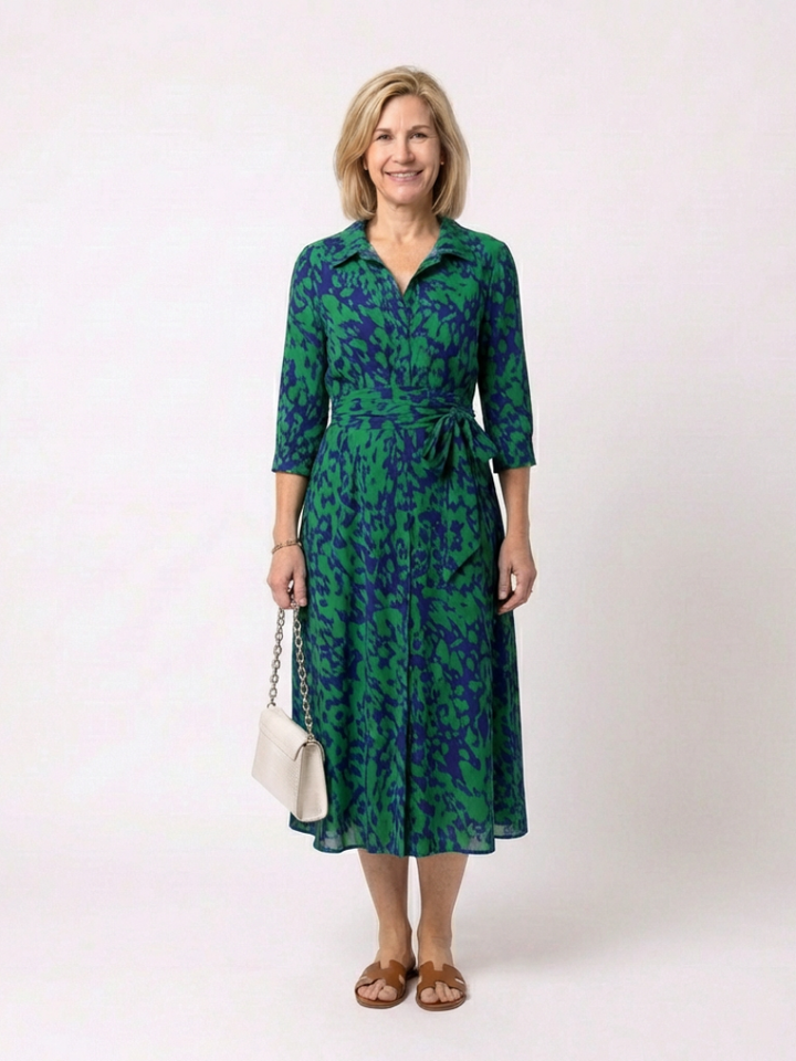 Oriana | Collared Long Sleeve Waist Tie Midi Dress Local Neighbours Sedona