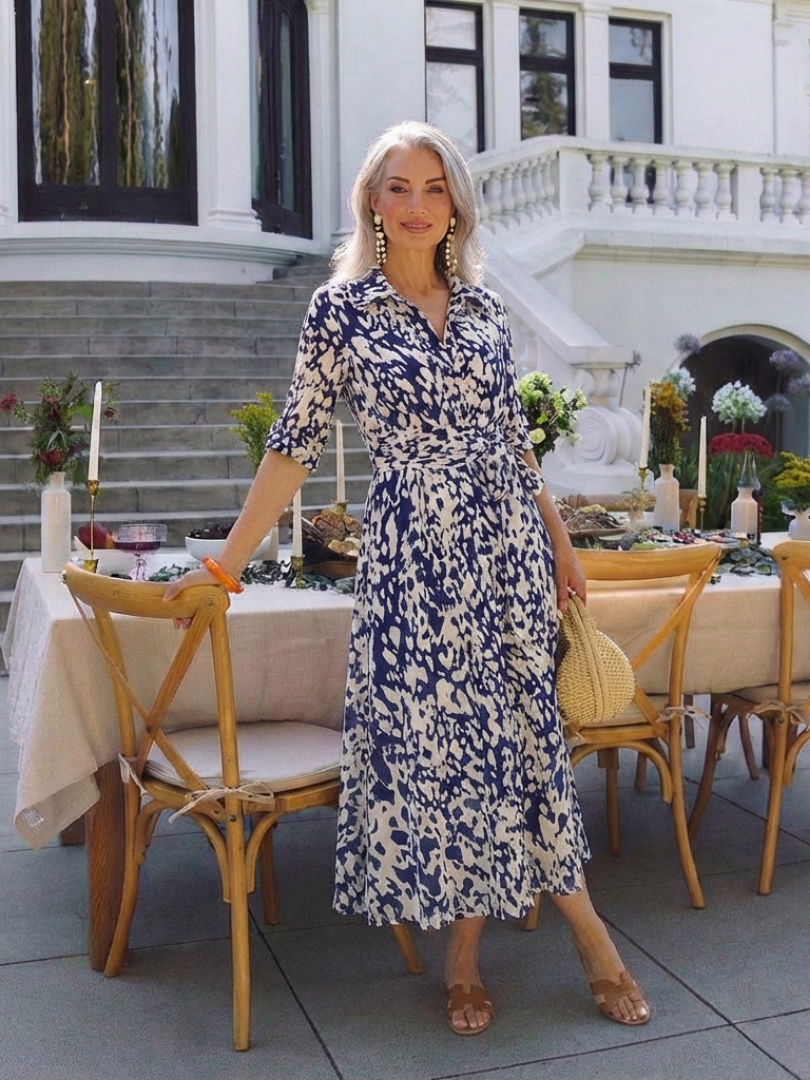 Oriana | Collared Long Sleeve Waist Tie Midi Dress Local Neighbours Sedona