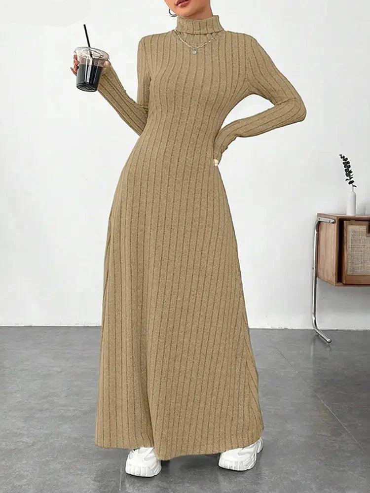 Vonda | Elegant Turtleneck Knit Maxi Dress