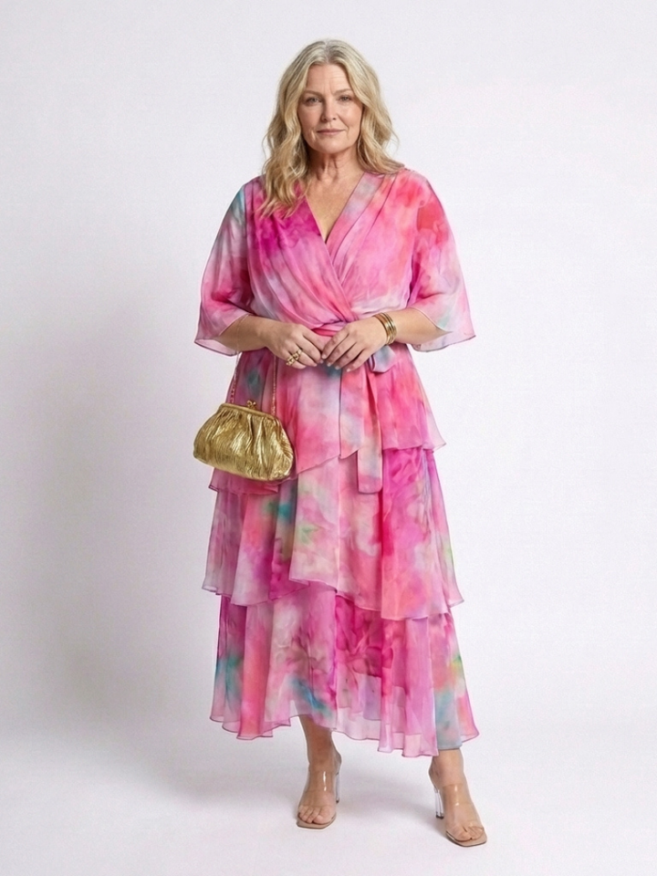 Calista | Sheer Layered V Neck Tie Waist Maxi Dress Local Neighbours Sedona