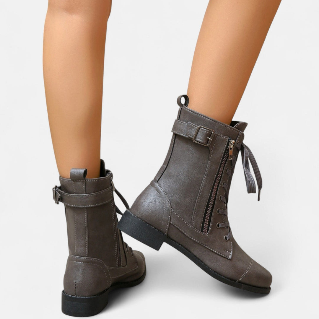 Nora Vintage Leather Ankle Boots – Classic Lace-Up Combat Style