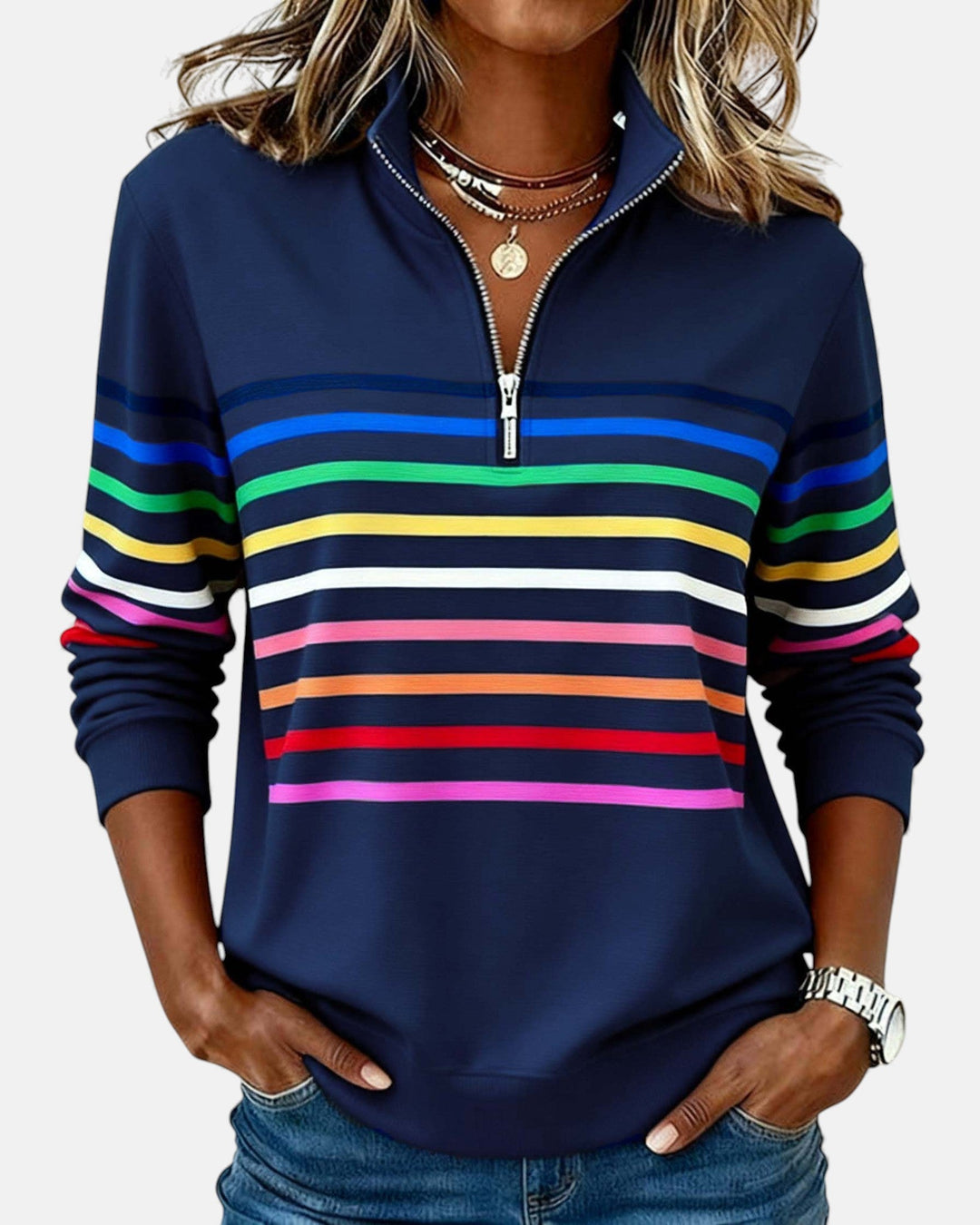 Vienna | Rainbow Striped Zip Sweatshirt
