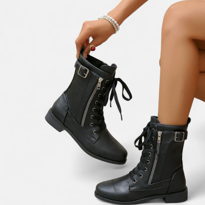 Nora Vintage Leather Ankle Boots – Classic Lace-Up Combat Style