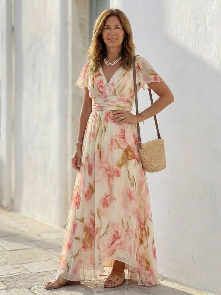 Elara | V Neck Short Sleeve Floral Maxi Dress Local Neighbours Sedona