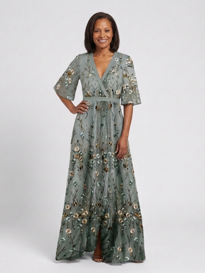 Evadne | Embroidered V Neck Maxi Dress Local Neighbours Sedona