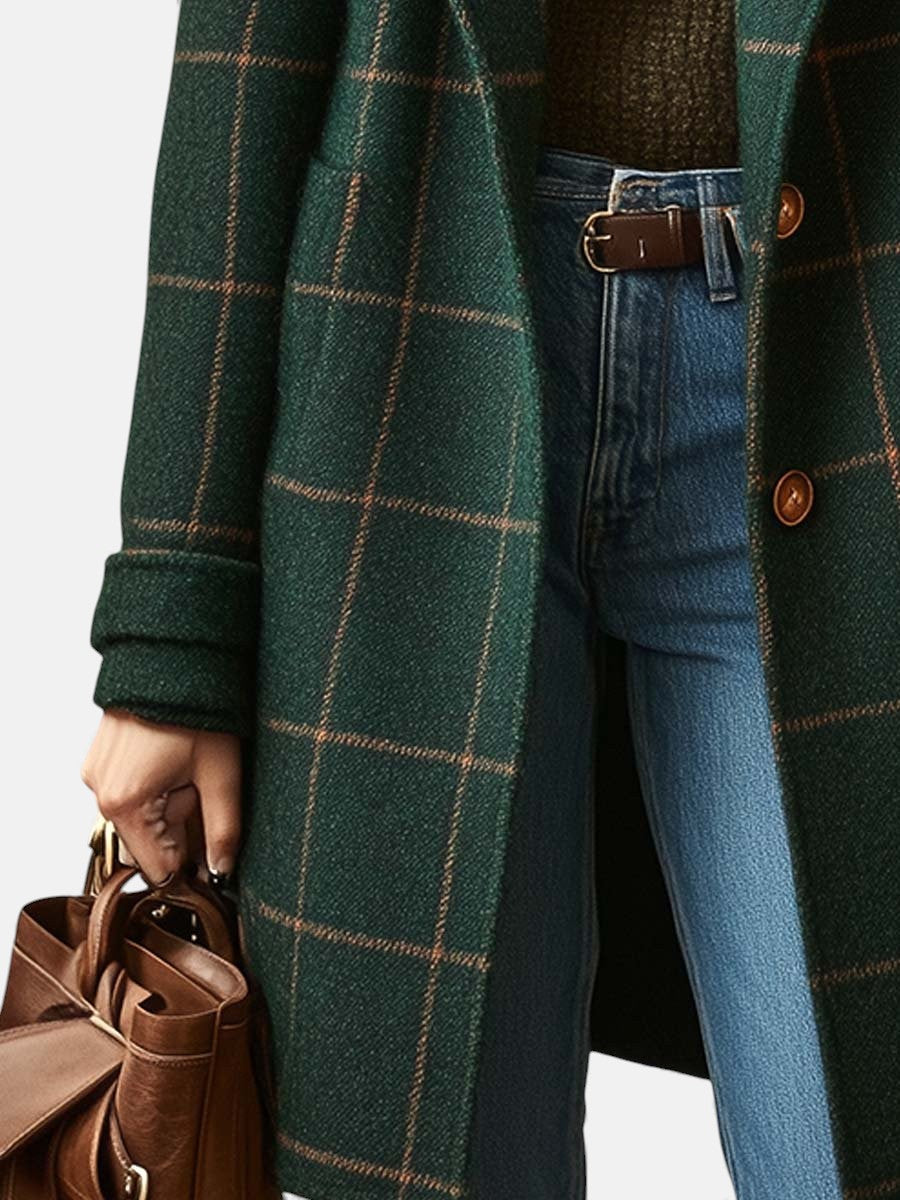Women's Retro Lapel Plaid Tweed Coat