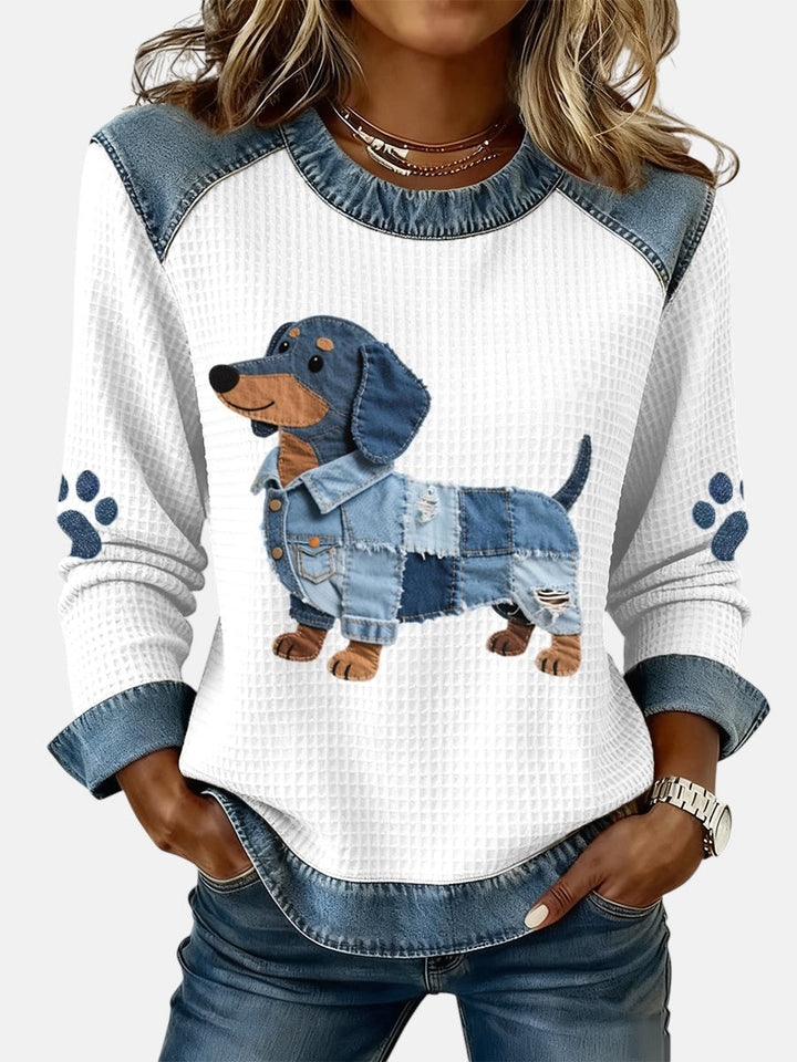 Nuria - Charming Dachshund with denim patchwork